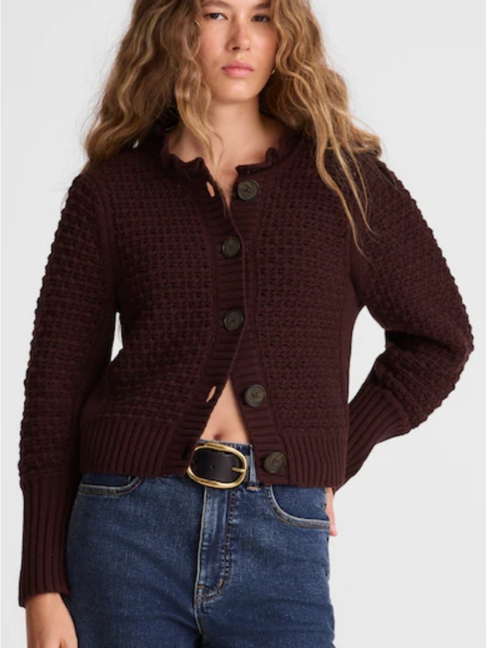 Madewell merino blend scalloped sweater Bordeaux M